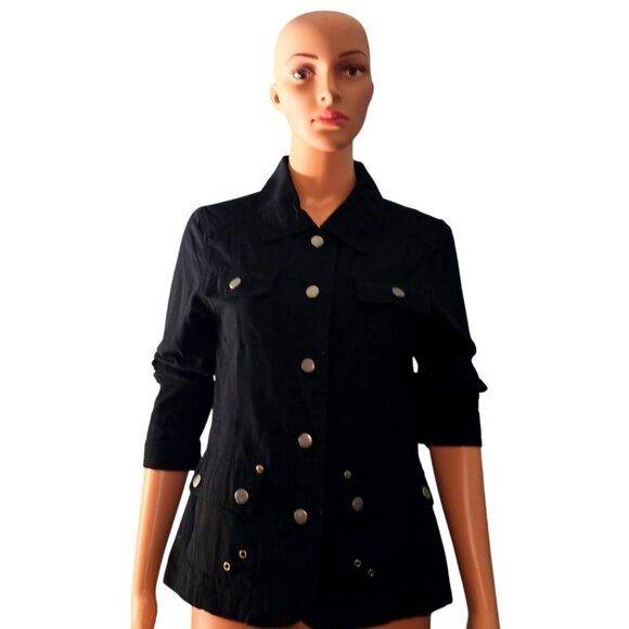 Buttons Cotton Blend Black Jacket Women's M With Button Details & Pockets - Picture 1 of 8